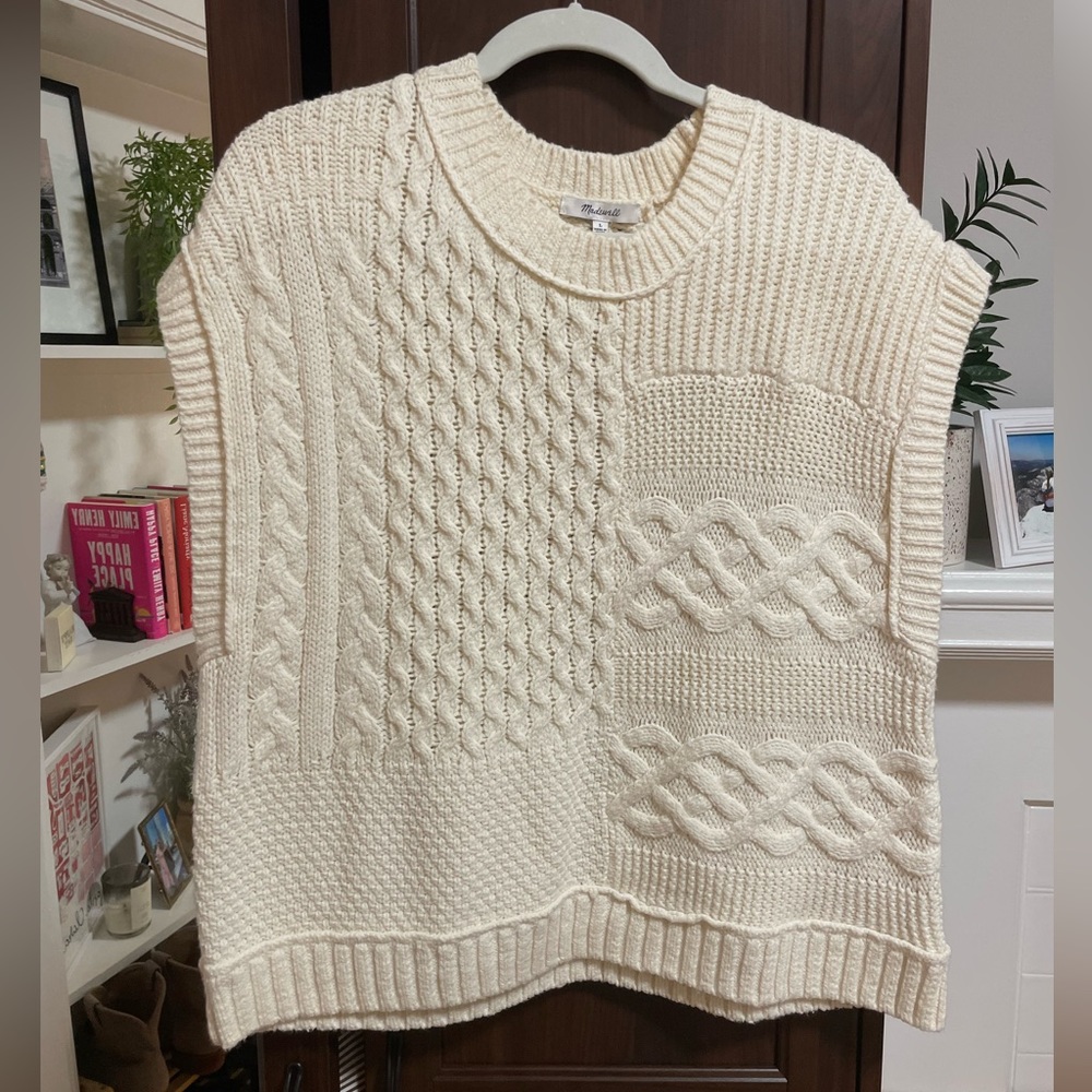 Madewell Cream Patchwork Knit Sweater Vest